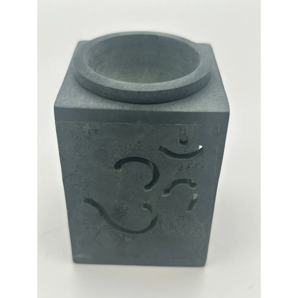 Set Of 3 -Soapstone Incense Oil Diffuser/candle  Hand Carved Ornate Green/Gray